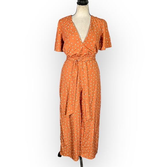 StyleStalker Laurel Jumpsuit Women's Small Orange Cropped Flared Leg V-Neck RTR - Picture 3 of 13